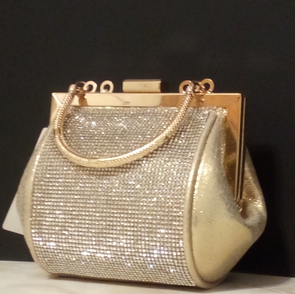 Small Gold & Rhinestone "After 5" Evening Handbag - Picture 3 of 8